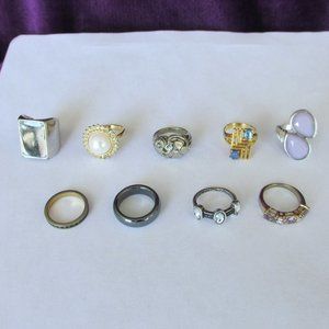 Collection Lot Bundle 9 Costume Jewelry Rings Size Small 4-5.75
